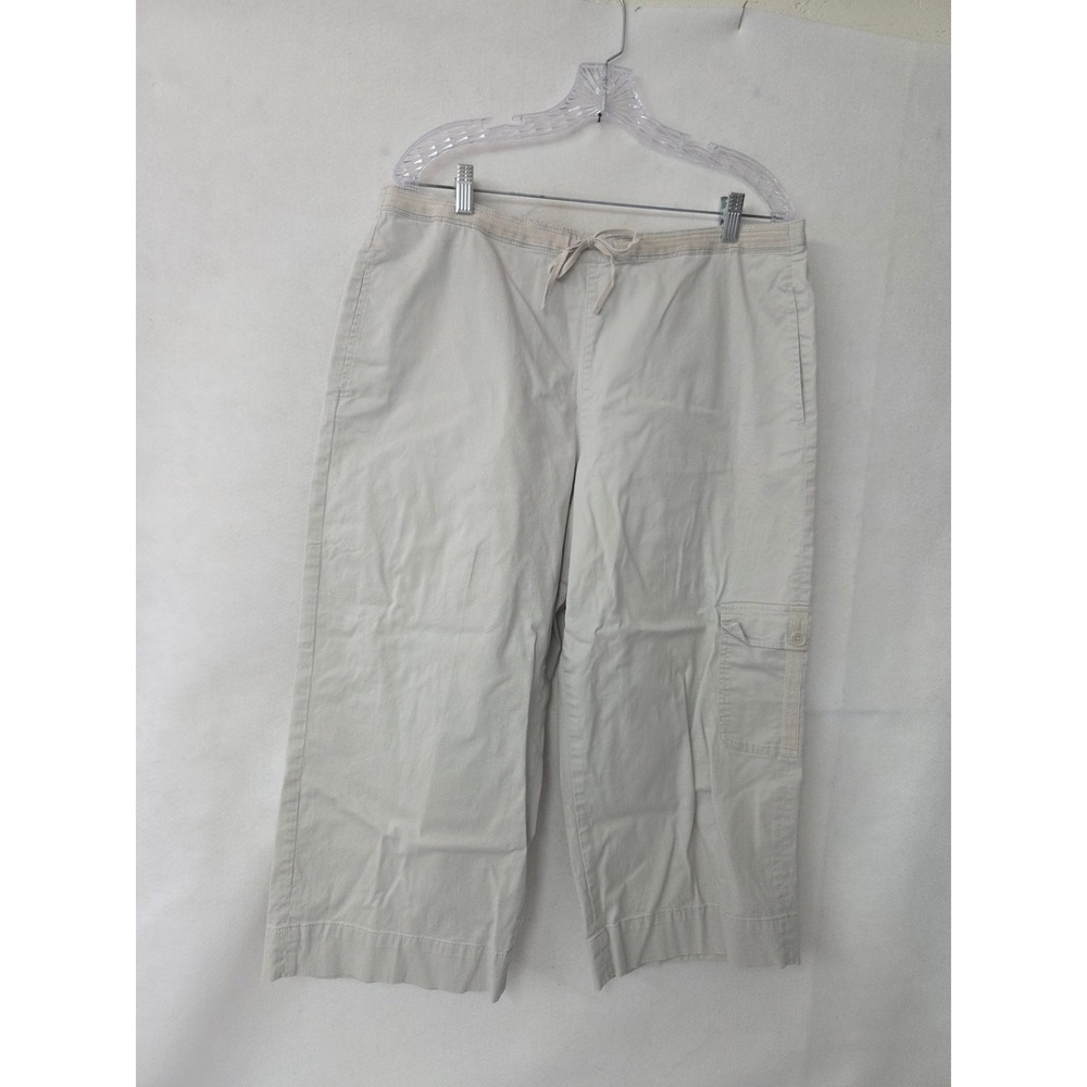 Coldwater Creek Womens Large Khaki Beige Cargo Capri Pants Drawstring Elastic L